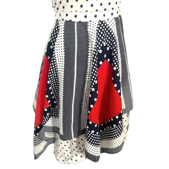 Vintage 1970s Red White and Blue A-Line Polka Dot Scarf Dress Size XS / Small - Picture 5 of 10